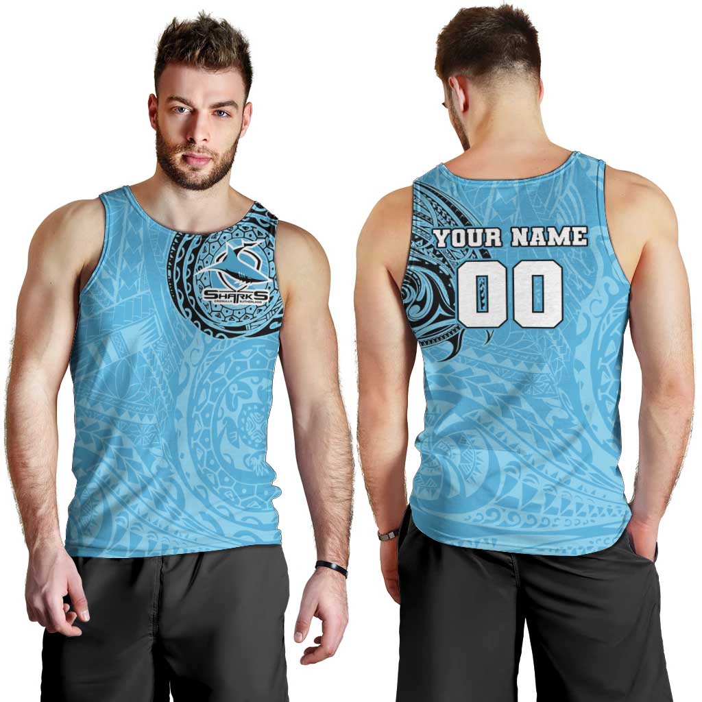 Personalized Cronulla Sutherland Sharks Men Tank Top Polynesian Tribal Chest and Sleeve Tattoo