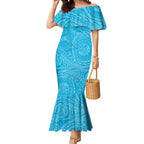 Personalized Cronulla Sutherland Sharks Mermaid Dress Polynesian Tribal Chest and Sleeve Tattoo