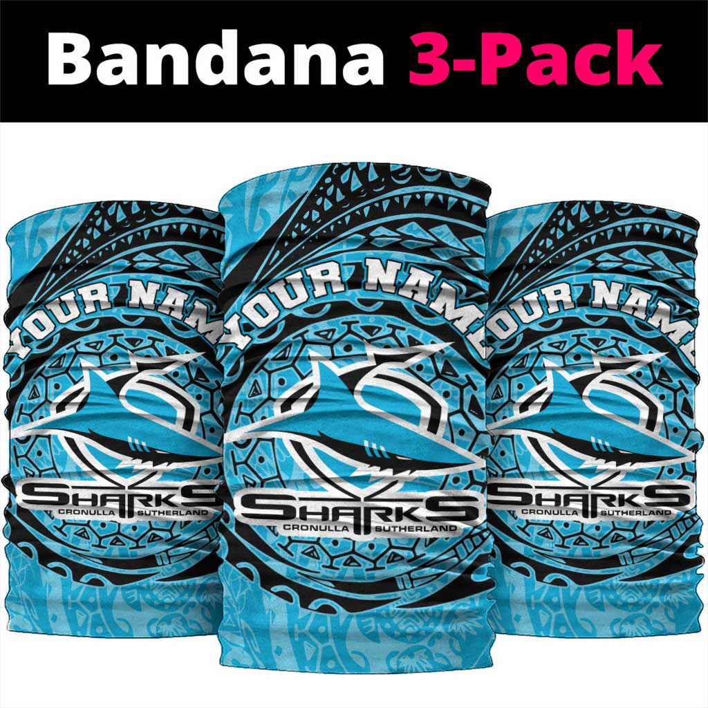 Personalized Cronulla Sutherland Sharks Neck Gaiter Polynesian Tribal Chest and Sleeve Tattoo