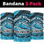 Personalized Cronulla Sutherland Sharks Neck Gaiter Polynesian Tribal Chest and Sleeve Tattoo