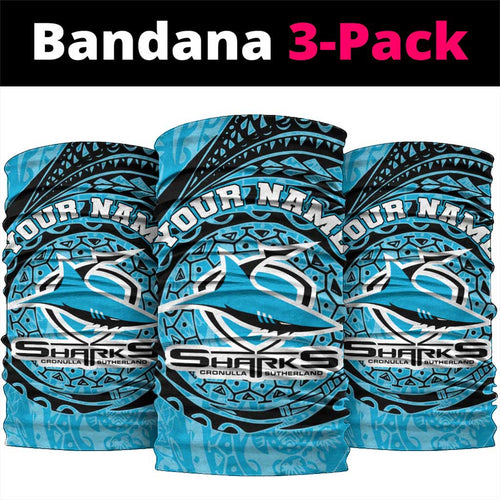 Personalized Cronulla Sutherland Sharks Neck Gaiter Polynesian Tribal Chest and Sleeve Tattoo