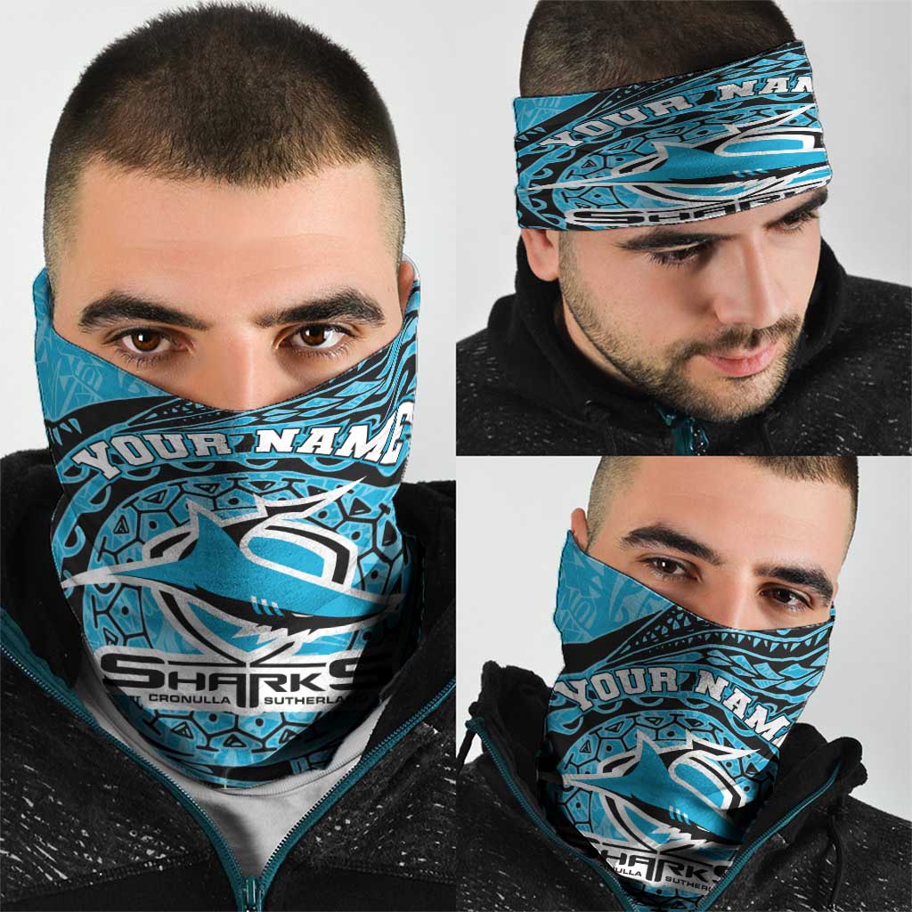 Personalized Cronulla Sutherland Sharks Neck Gaiter Polynesian Tribal Chest and Sleeve Tattoo