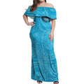Personalized Cronulla Sutherland Sharks Off Shoulder Maxi Dress Polynesian Tribal Chest and Sleeve Tattoo