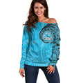 Personalized Cronulla Sutherland Sharks Off Shoulder Sweater Polynesian Tribal Chest and Sleeve Tattoo