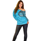 Personalized Cronulla Sutherland Sharks Off Shoulder Sweater Polynesian Tribal Chest and Sleeve Tattoo