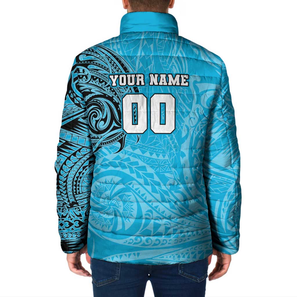 Personalized Cronulla Sutherland Sharks Padded Jacket Polynesian Tribal Chest and Sleeve Tattoo