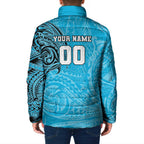 Personalized Cronulla Sutherland Sharks Padded Jacket Polynesian Tribal Chest and Sleeve Tattoo