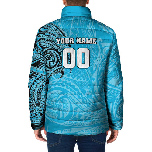 Personalized Cronulla Sutherland Sharks Padded Jacket Polynesian Tribal Chest and Sleeve Tattoo