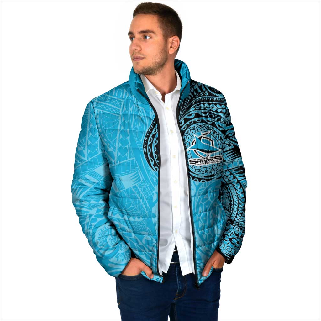 Personalized Cronulla Sutherland Sharks Padded Jacket Polynesian Tribal Chest and Sleeve Tattoo