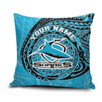 Personalized Cronulla Sutherland Sharks Pillow Cover Polynesian Tribal Chest and Sleeve Tattoo