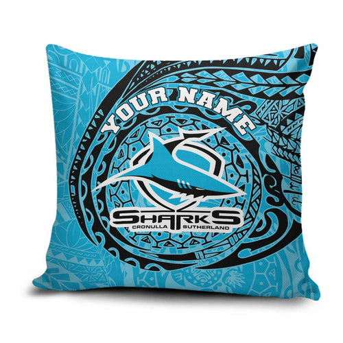 Personalized Cronulla Sutherland Sharks Pillow Cover Polynesian Tribal Chest and Sleeve Tattoo