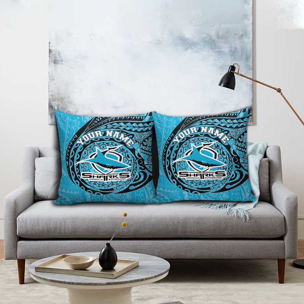 Personalized Cronulla Sutherland Sharks Pillow Cover Polynesian Tribal Chest and Sleeve Tattoo