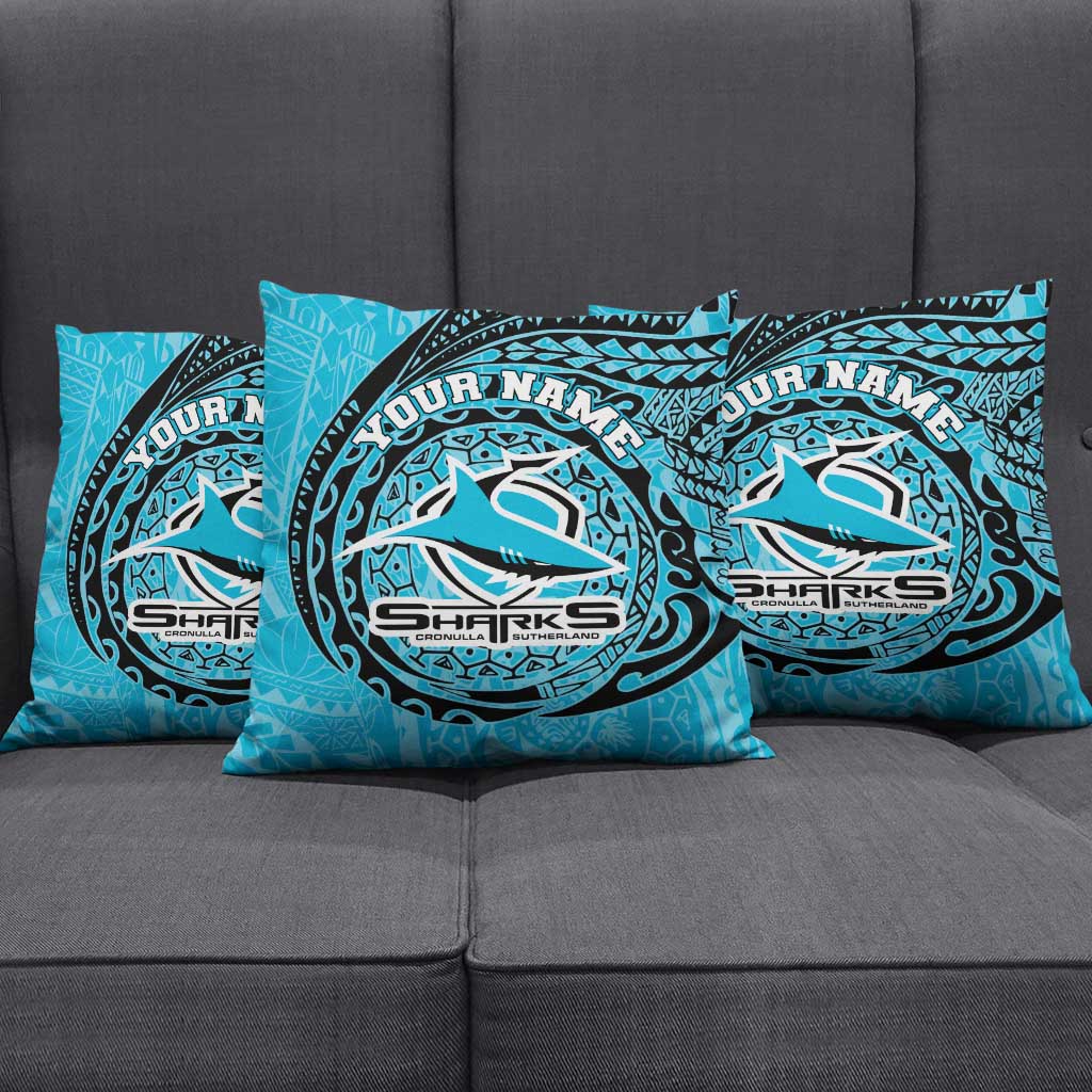 Personalized Cronulla Sutherland Sharks Pillow Cover Polynesian Tribal Chest and Sleeve Tattoo