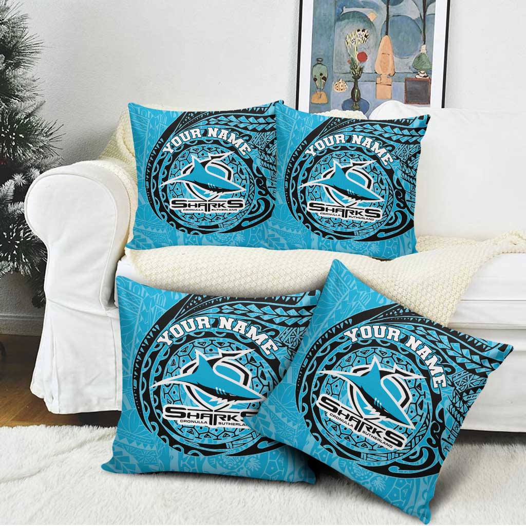 Personalized Cronulla Sutherland Sharks Pillow Cover Polynesian Tribal Chest and Sleeve Tattoo