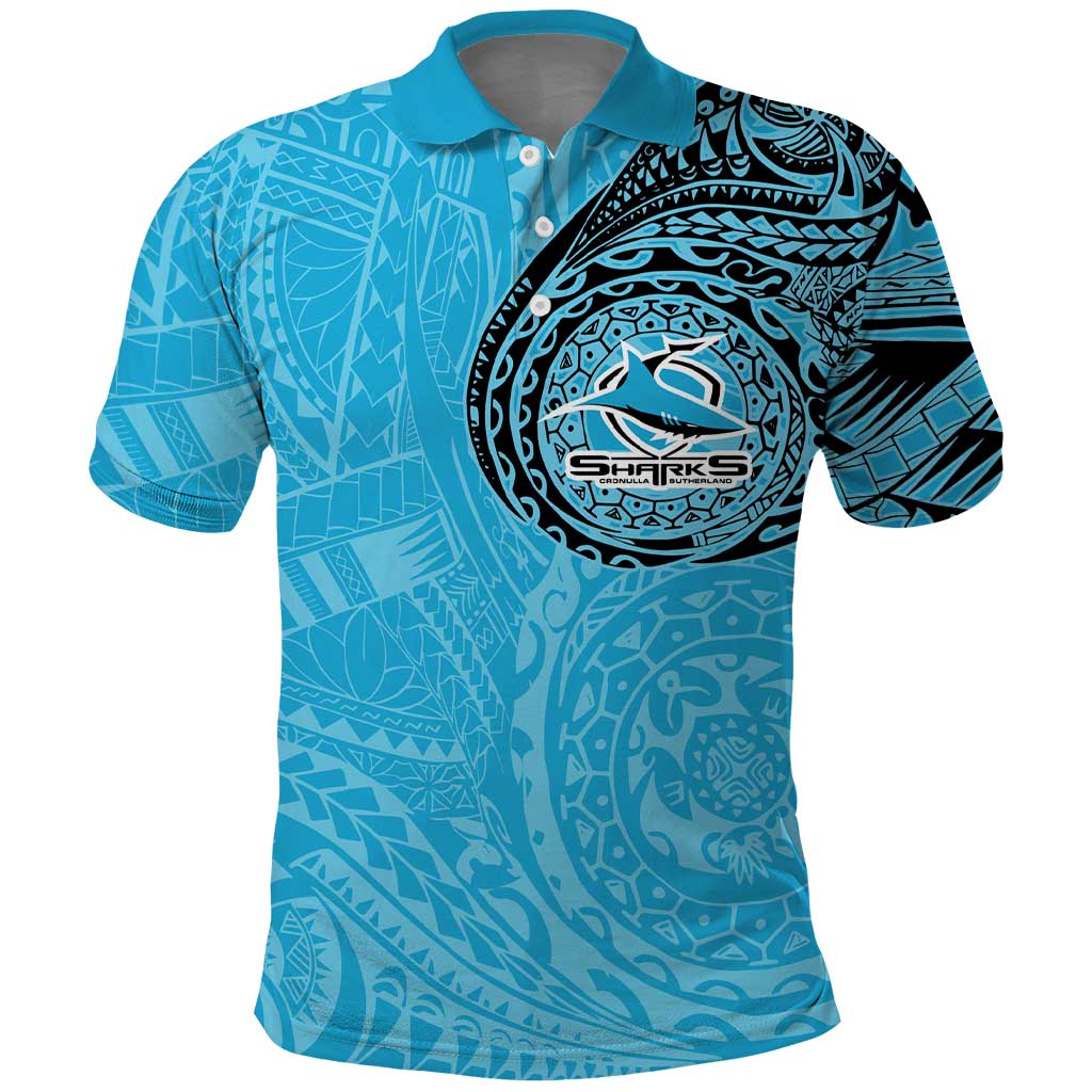Personalized Cronulla Sutherland Sharks Polo Shirt Polynesian Tribal Chest and Sleeve Tattoo