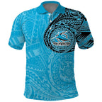 Personalized Cronulla Sutherland Sharks Polo Shirt Polynesian Tribal Chest and Sleeve Tattoo