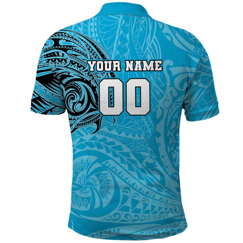 Personalized Cronulla Sutherland Sharks Polo Shirt Polynesian Tribal Chest and Sleeve Tattoo