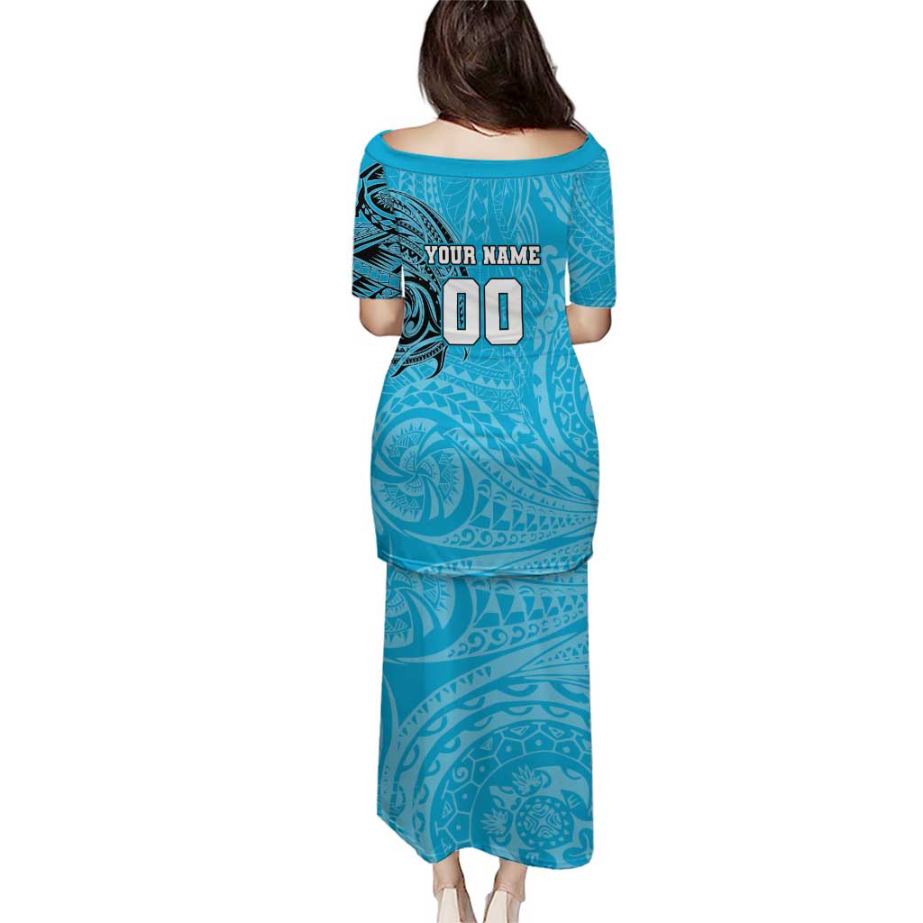 Personalized Cronulla Sutherland Sharks Puletasi Polynesian Tribal Chest and Sleeve Tattoo