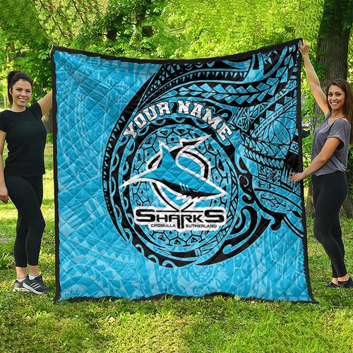Personalized Cronulla Sutherland Sharks Quilt Polynesian Tribal Chest and Sleeve Tattoo