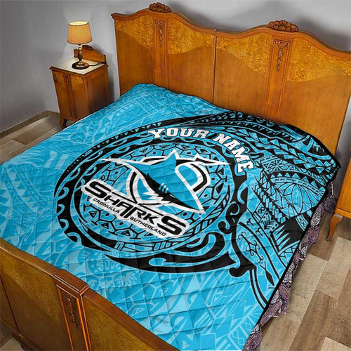 Personalized Cronulla Sutherland Sharks Quilt Polynesian Tribal Chest and Sleeve Tattoo