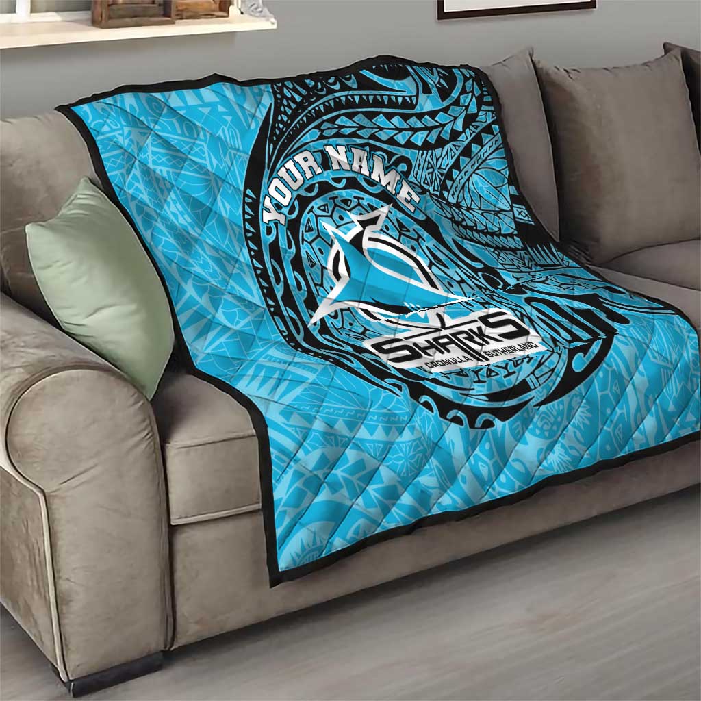 Personalized Cronulla Sutherland Sharks Quilt Polynesian Tribal Chest and Sleeve Tattoo