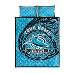 Personalized Cronulla Sutherland Sharks Quilt Bed Set Polynesian Tribal Chest and Sleeve Tattoo