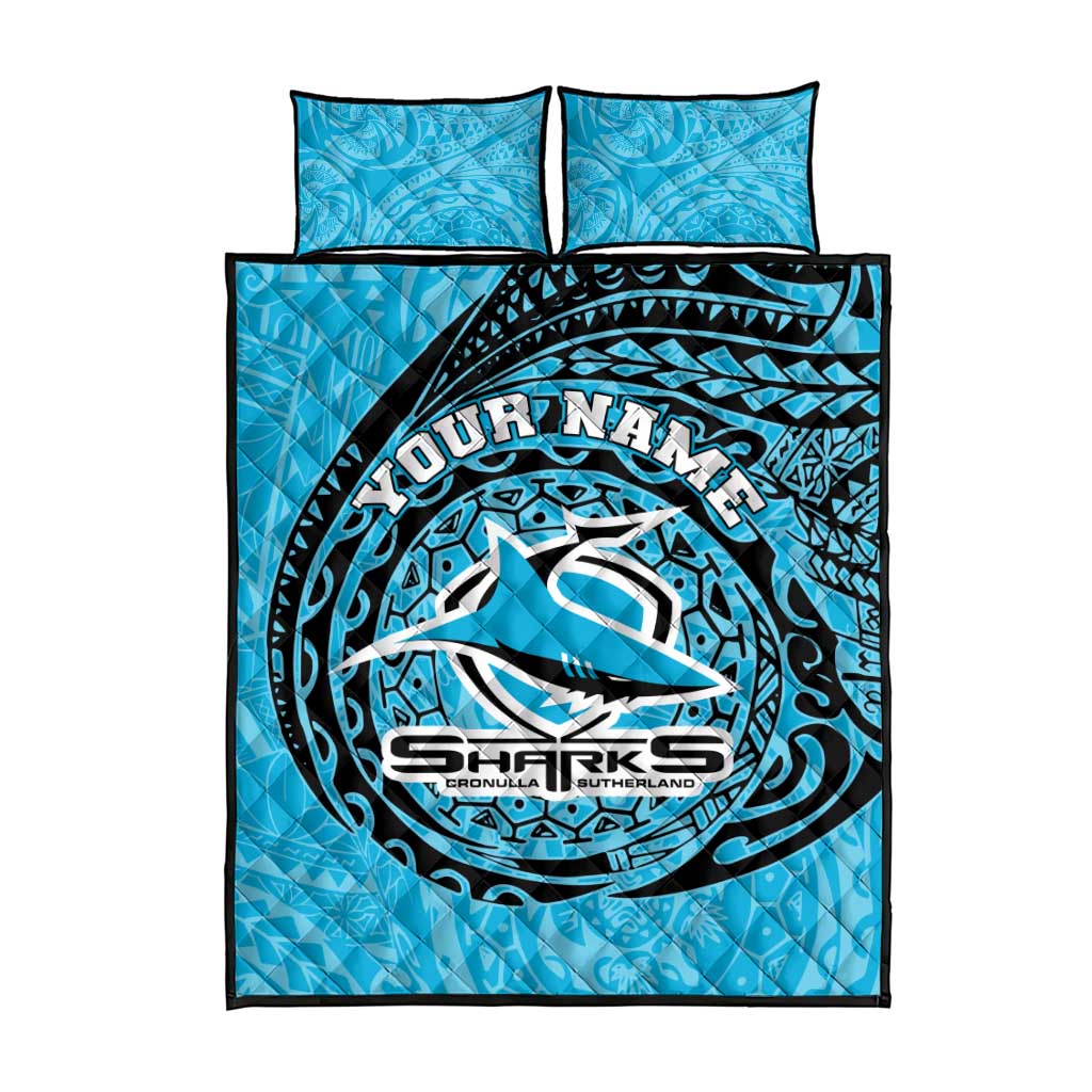 Personalized Cronulla Sutherland Sharks Quilt Bed Set Polynesian Tribal Chest and Sleeve Tattoo