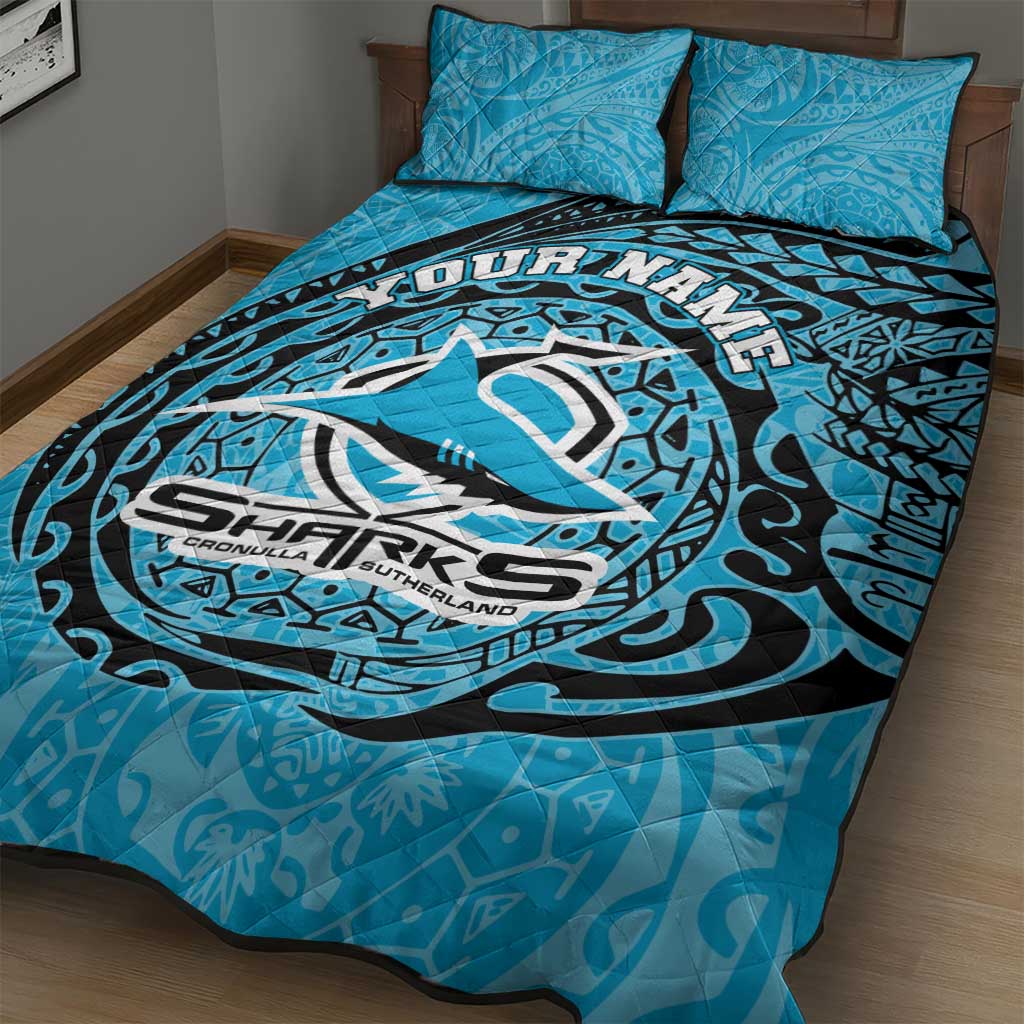 Personalized Cronulla Sutherland Sharks Quilt Bed Set Polynesian Tribal Chest and Sleeve Tattoo