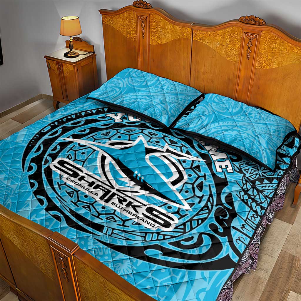 Personalized Cronulla Sutherland Sharks Quilt Bed Set Polynesian Tribal Chest and Sleeve Tattoo