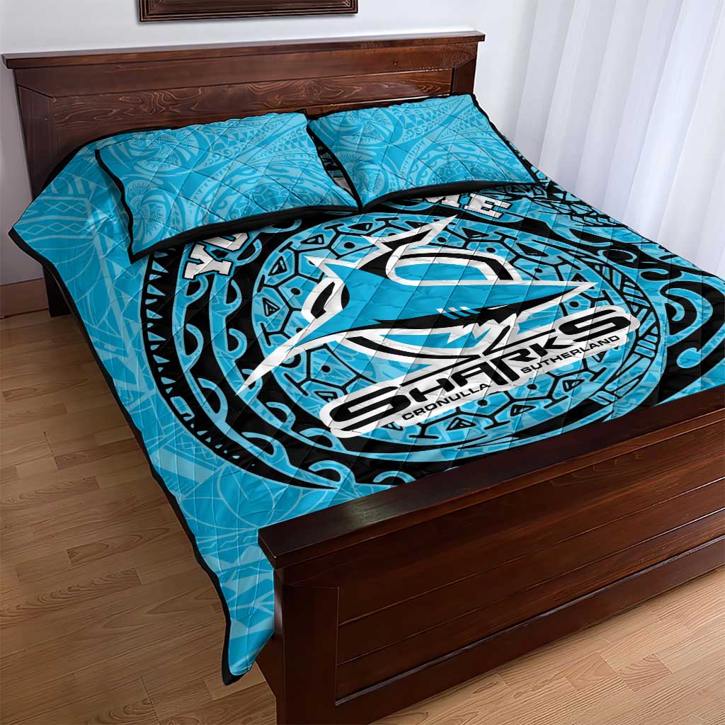 Personalized Cronulla Sutherland Sharks Quilt Bed Set Polynesian Tribal Chest and Sleeve Tattoo