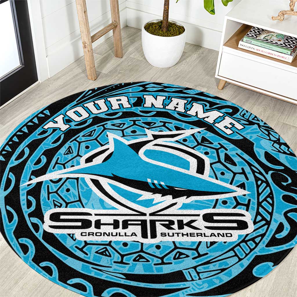 Personalized Cronulla Sutherland Sharks Round Carpet Polynesian Tribal Chest and Sleeve Tattoo
