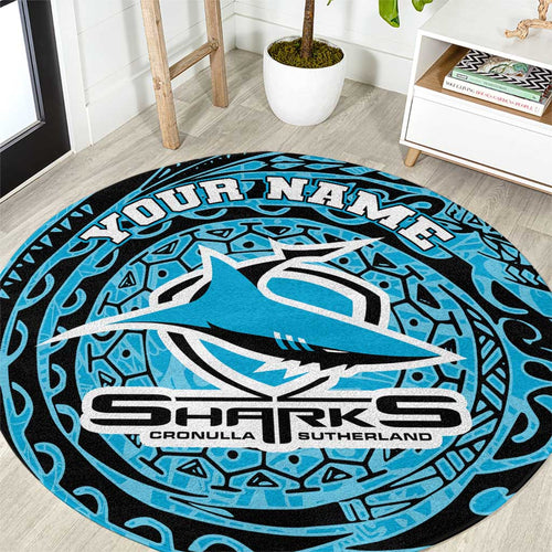 Personalized Cronulla Sutherland Sharks Round Carpet Polynesian Tribal Chest and Sleeve Tattoo