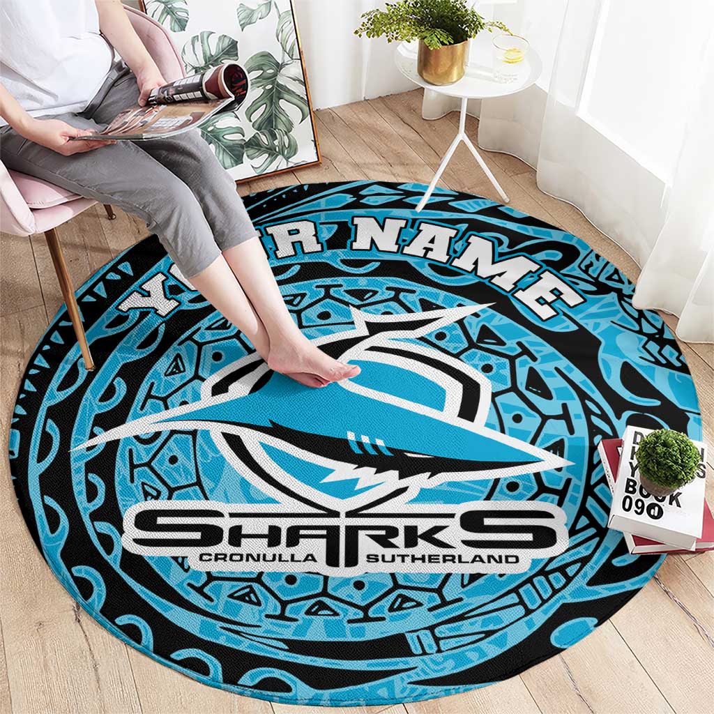 Personalized Cronulla Sutherland Sharks Round Carpet Polynesian Tribal Chest and Sleeve Tattoo