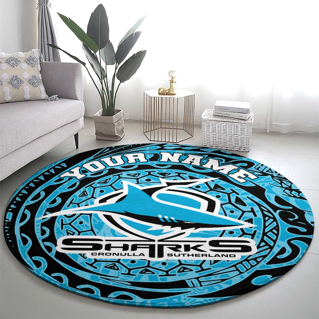 Personalized Cronulla Sutherland Sharks Round Carpet Polynesian Tribal Chest and Sleeve Tattoo