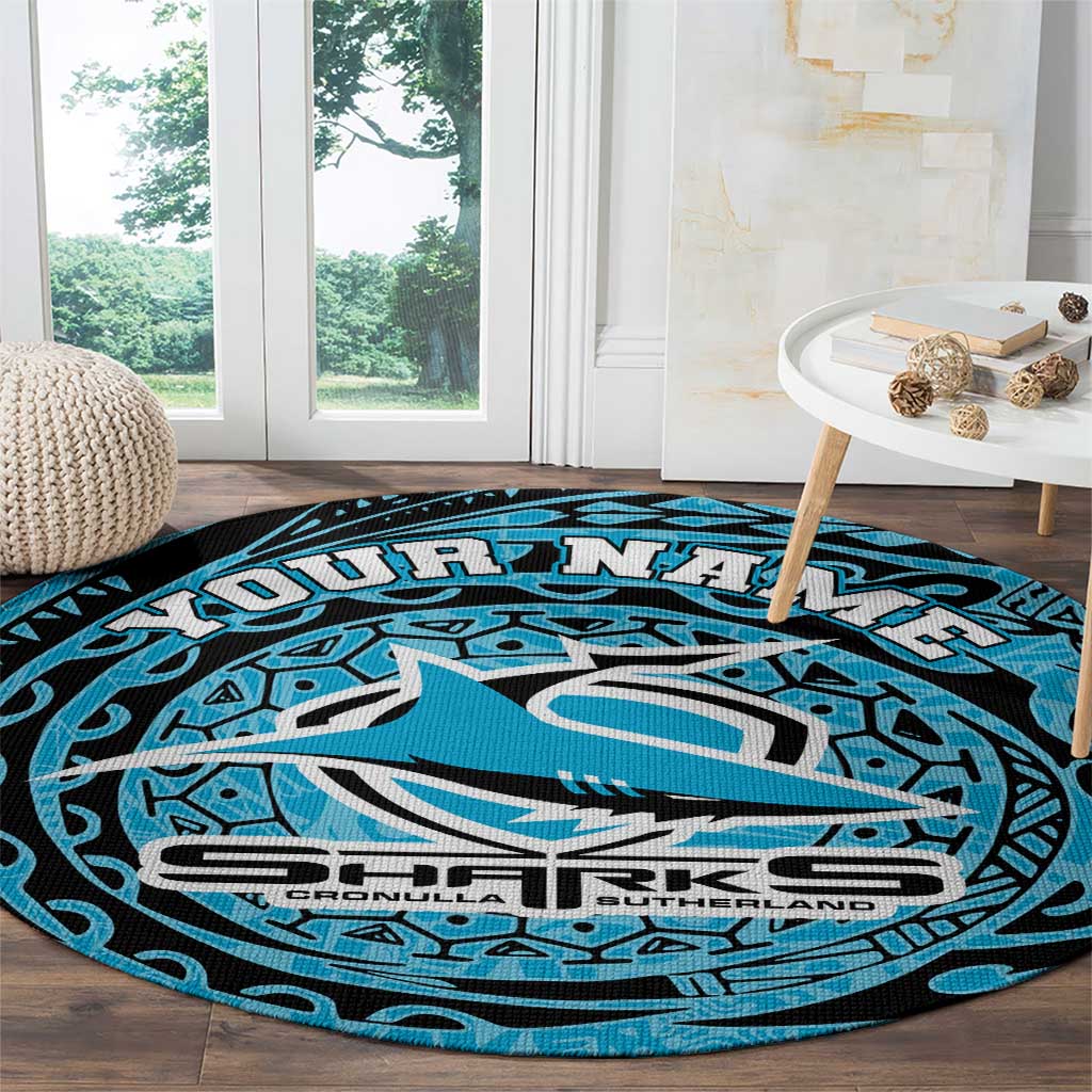 Personalized Cronulla Sutherland Sharks Round Carpet Polynesian Tribal Chest and Sleeve Tattoo