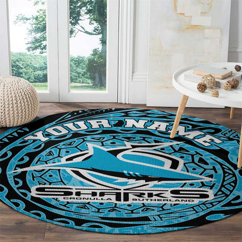 Personalized Cronulla Sutherland Sharks Round Carpet Polynesian Tribal Chest and Sleeve Tattoo