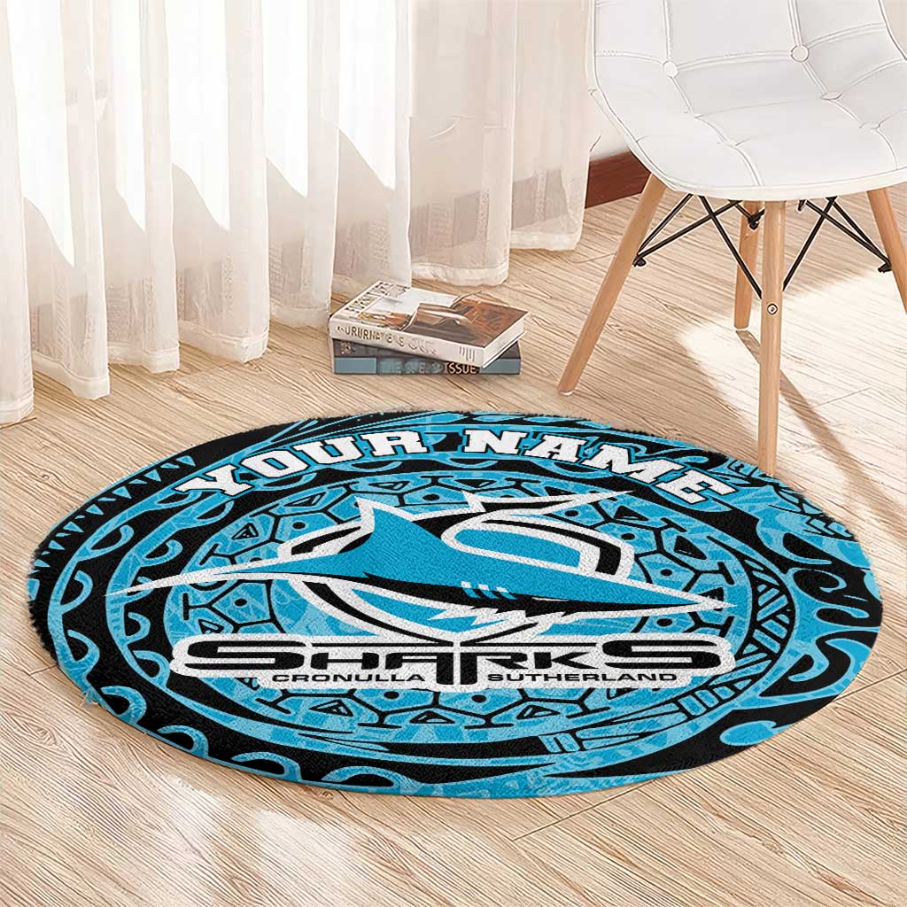 Personalized Cronulla Sutherland Sharks Round Carpet Polynesian Tribal Chest and Sleeve Tattoo