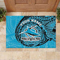 Personalized Cronulla Sutherland Sharks Rubber Doormat Polynesian Tribal Chest and Sleeve Tattoo
