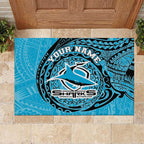 Personalized Cronulla Sutherland Sharks Rubber Doormat Polynesian Tribal Chest and Sleeve Tattoo