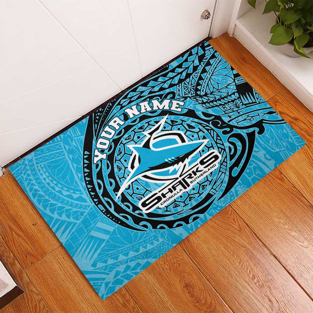 Personalized Cronulla Sutherland Sharks Rubber Doormat Polynesian Tribal Chest and Sleeve Tattoo