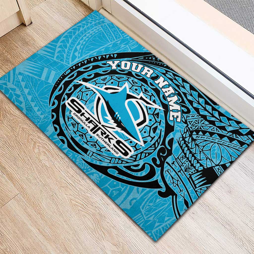 Personalized Cronulla Sutherland Sharks Rubber Doormat Polynesian Tribal Chest and Sleeve Tattoo