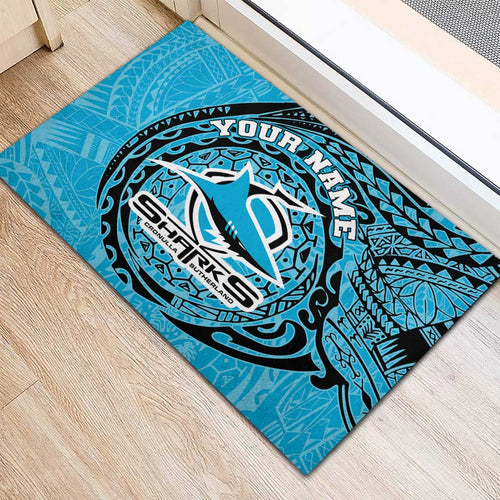 Personalized Cronulla Sutherland Sharks Rubber Doormat Polynesian Tribal Chest and Sleeve Tattoo
