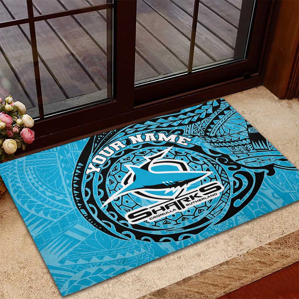 Personalized Cronulla Sutherland Sharks Rubber Doormat Polynesian Tribal Chest and Sleeve Tattoo
