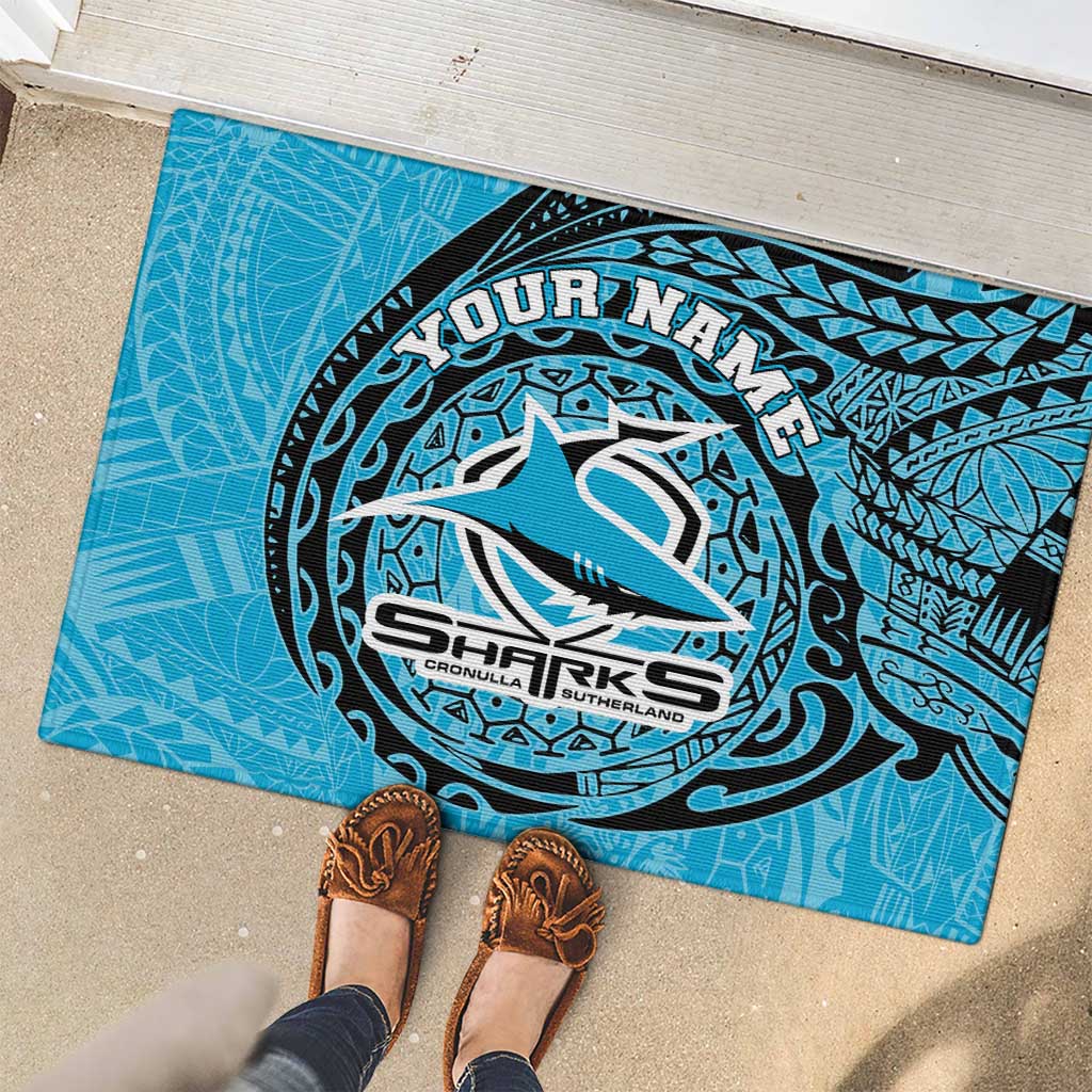 Personalized Cronulla Sutherland Sharks Rubber Doormat Polynesian Tribal Chest and Sleeve Tattoo