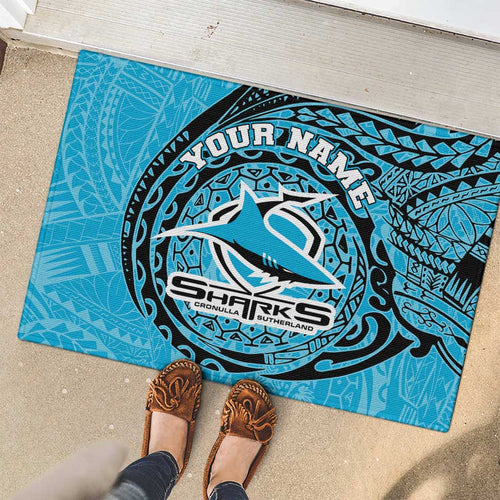 Personalized Cronulla Sutherland Sharks Rubber Doormat Polynesian Tribal Chest and Sleeve Tattoo