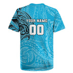 Personalized Cronulla Sutherland Sharks Rugby Jersey Polynesian Tribal Chest and Sleeve Tattoo