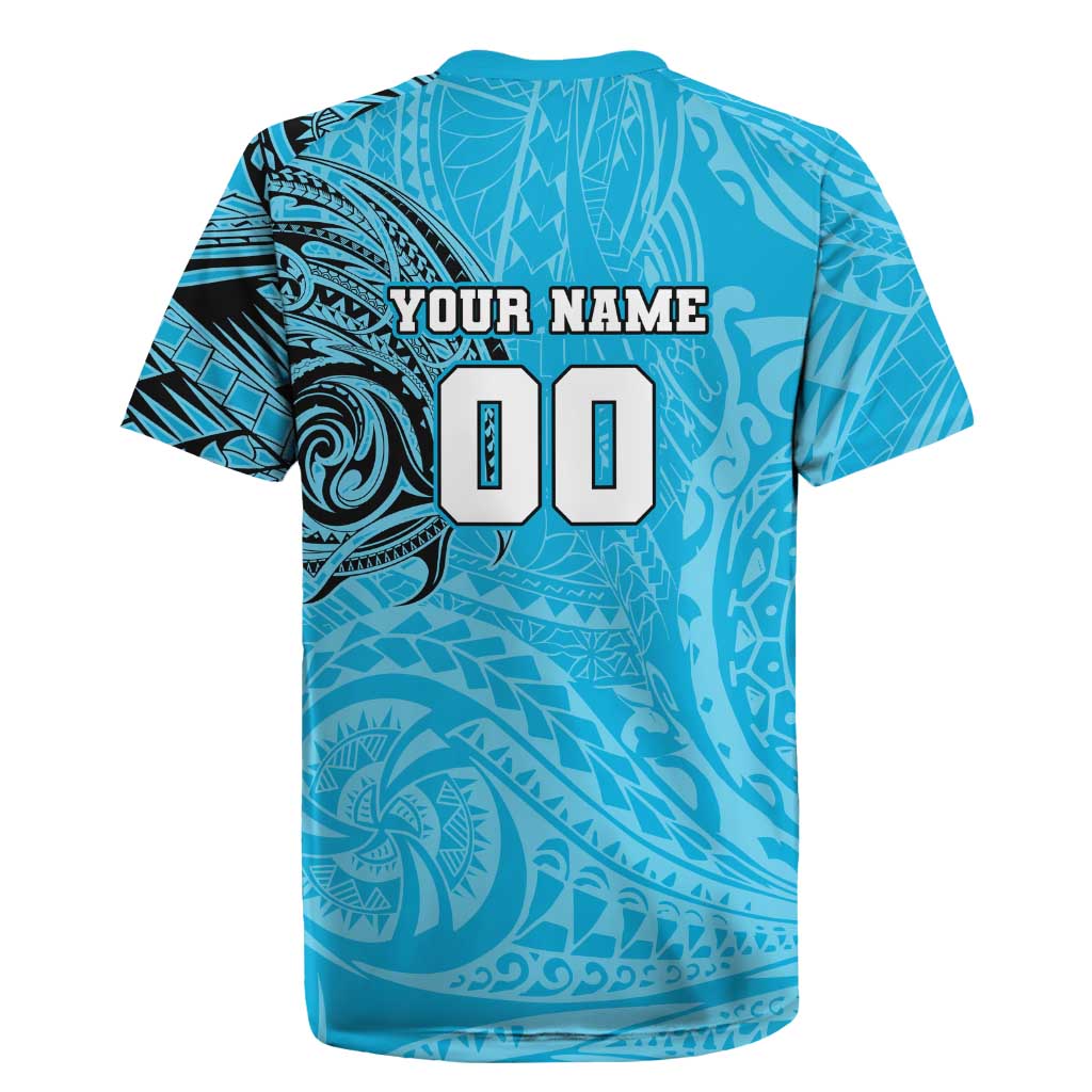 Personalized Cronulla Sutherland Sharks Rugby Jersey Polynesian Tribal Chest and Sleeve Tattoo