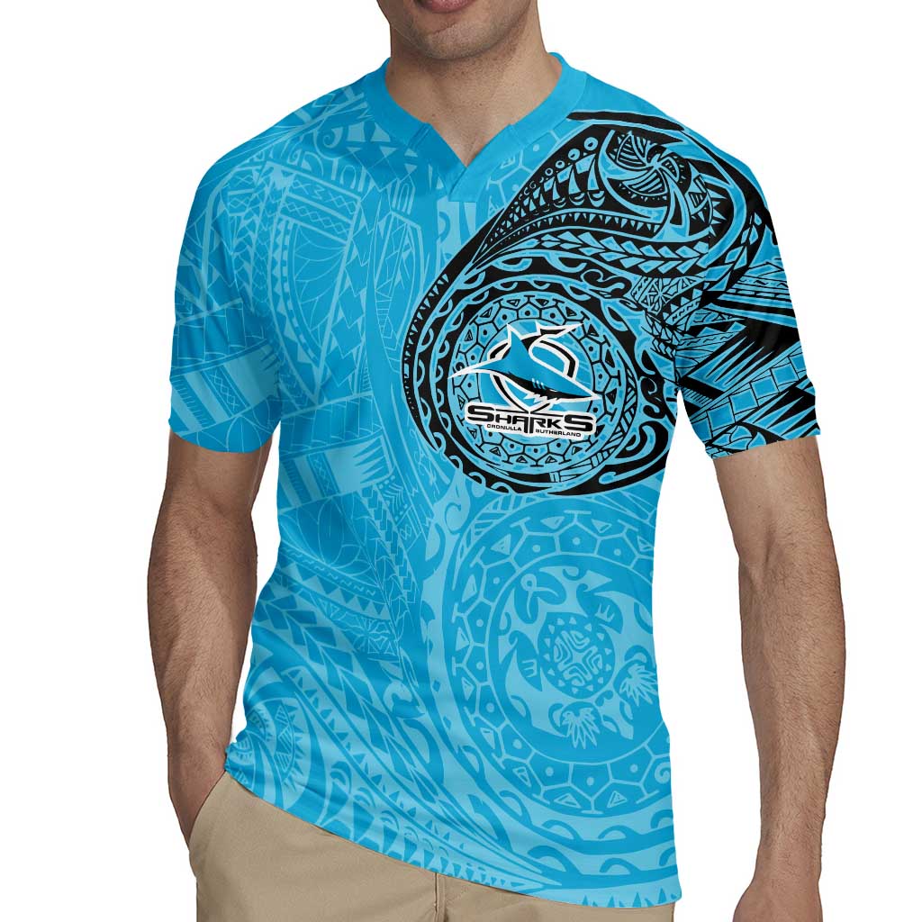 Personalized Cronulla Sutherland Sharks Rugby Jersey Polynesian Tribal Chest and Sleeve Tattoo