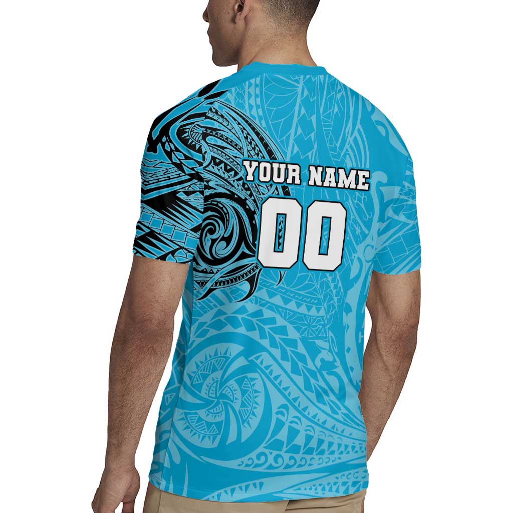 Personalized Cronulla Sutherland Sharks Rugby Jersey Polynesian Tribal Chest and Sleeve Tattoo
