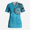 Personalized Cronulla Sutherland Sharks Scrub Top Polynesian Tribal Chest and Sleeve Tattoo